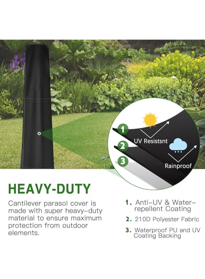 غطاء شمسية للحديقة من قماش اوكسفورد 210 دينيير بسوستة مقاومة للماء ورباط قابل للتعديل للمظلة الخارجية من 2 إلى 3 متر مقاوم للرياح والأشعة فوق البنفسجية، لون أسود (1.90 متر × 30 سم × 50 سم) - Image 5